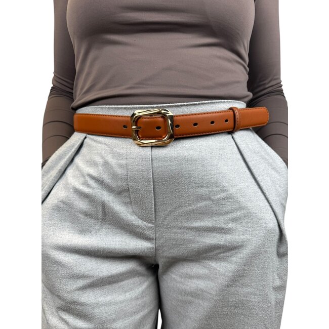 Big Gold Buckle Riem - Bruin | Riemmaat 95 cm | Kunstleer / Staal