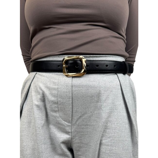 Big Gold Buckle Riem - Zwart | Riemmaat 95 cm | Kunstleer / Staal