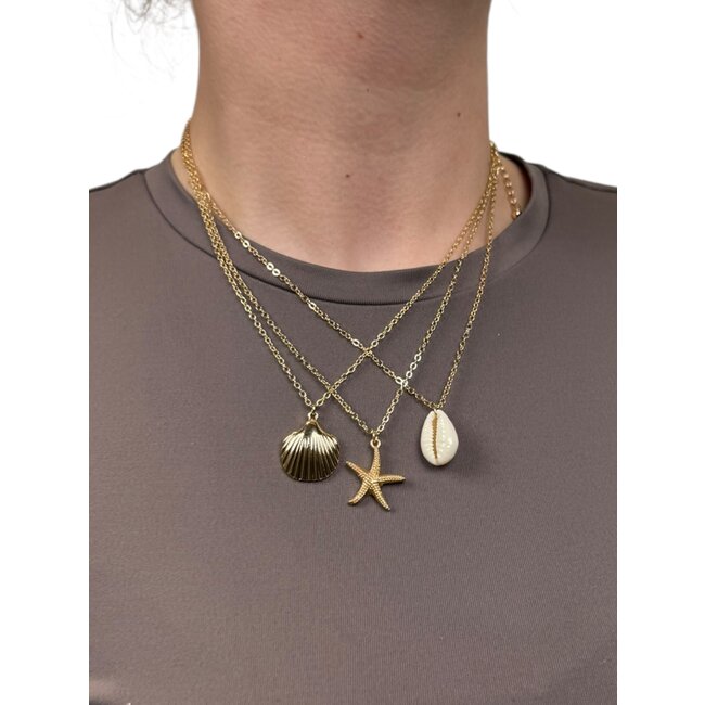Shell & Star Ketting 3-delige Set - Goudkleurig | 40 + 7 cm