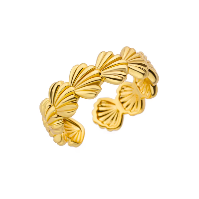 Ring - Schelp Goudkleurig | Verstelbaar | Stainless Steel