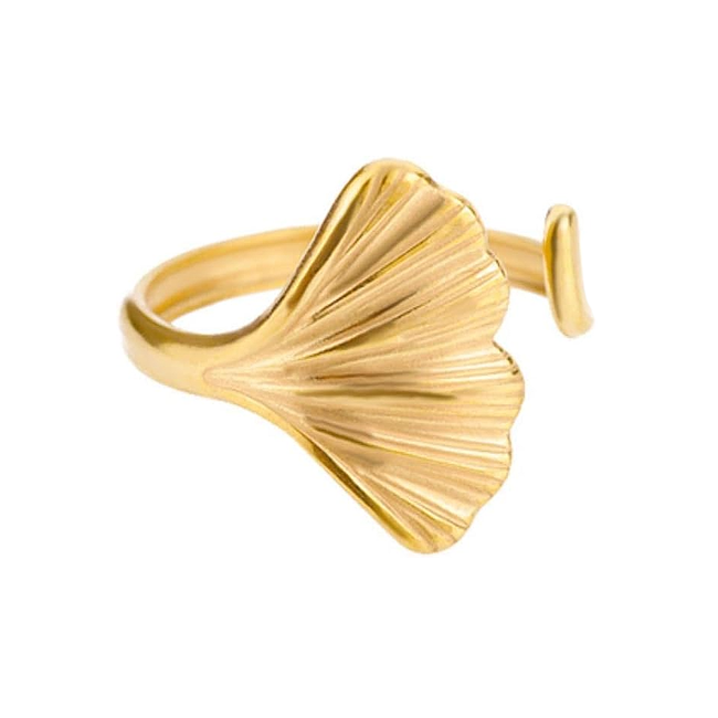Ring - Ginkgo Goudkleurig | Verstelbaar | Stainless Steel
