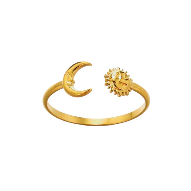 Ring - Zon/Maan Goudkleurig | Verstelbaar | Stainless Steel