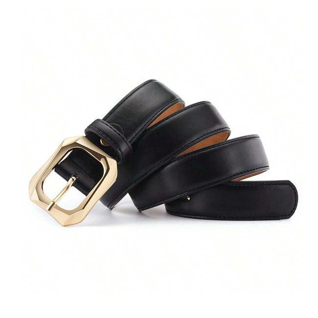Big Gold Buckle Riem - Zwart | Riemmaat 95 cm | Kunstleer / Staal