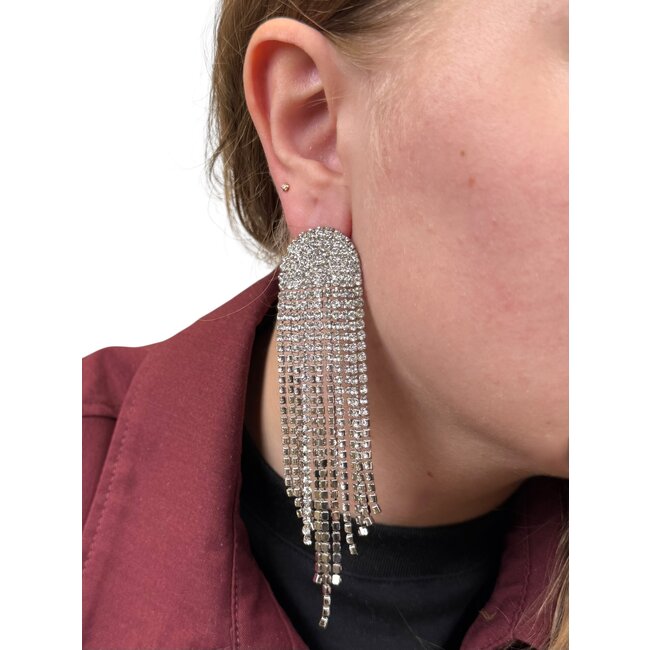 Lange Strass Oorhangers - Zilverkleurig | 11,8 x 2,6 cm