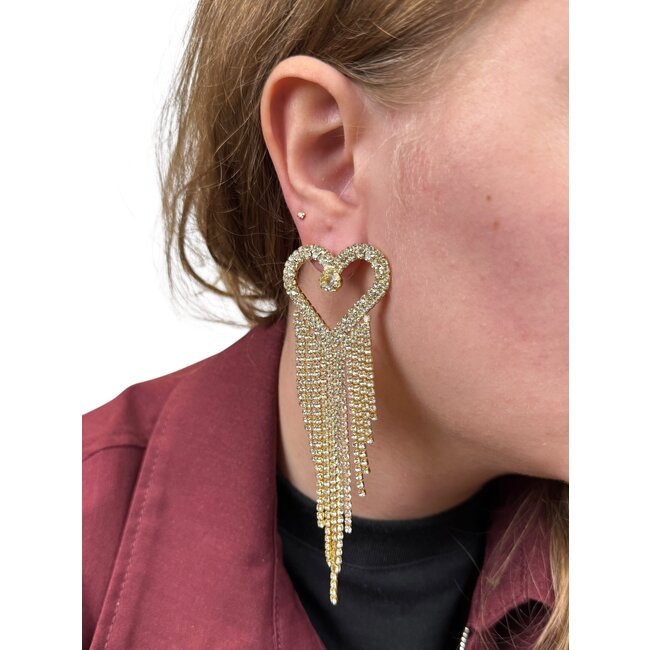 Sparkle Heart Oorbellen - Goudkleurig | Hart Strass