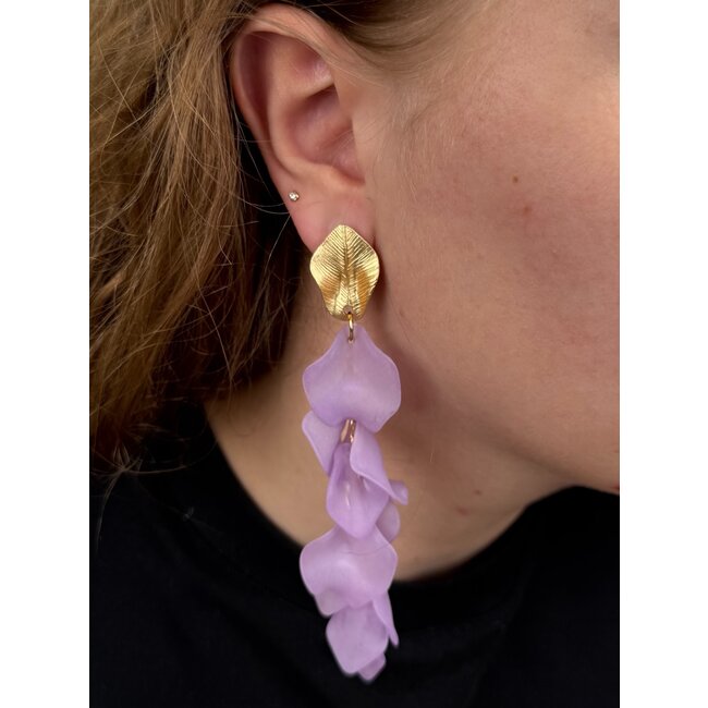 Flower Leaf Oorbellen - Paars | 12 x 4 cm