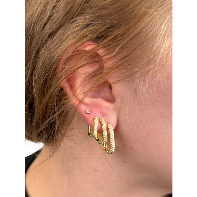 Ovale Zirkonia Oorringen | Goudkleurig Middel | 13 x 17 mm