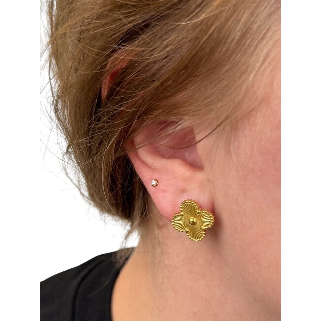 Clover Oorbellen - Goudkleurig | 1,2 x 1,2 cm | Stainless Steel
