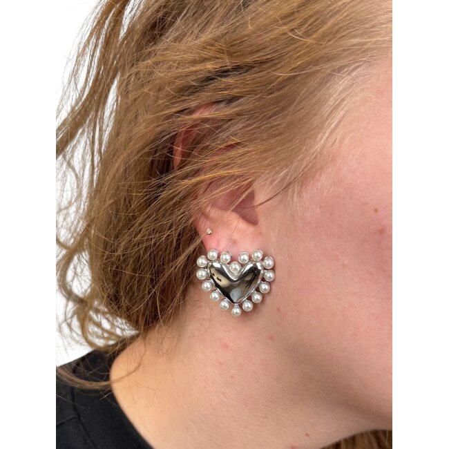 Noé Pearl Heart Oorbellen - Zilverkleurig