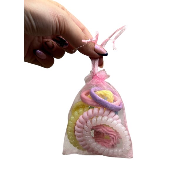 Haar Elastiek Set - Geel/Roze | 12 stuks | Fashion Favorite