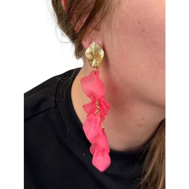 Flower Leaf Oorbellen - Roze | 12 x 4 cm
