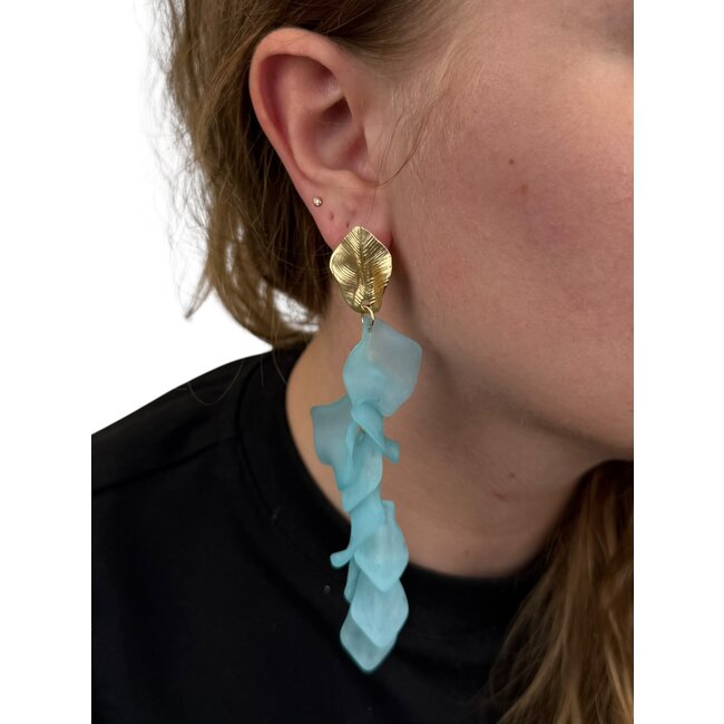 Flower Leaf Oorbellen - Blauw | 12 x 4 cm