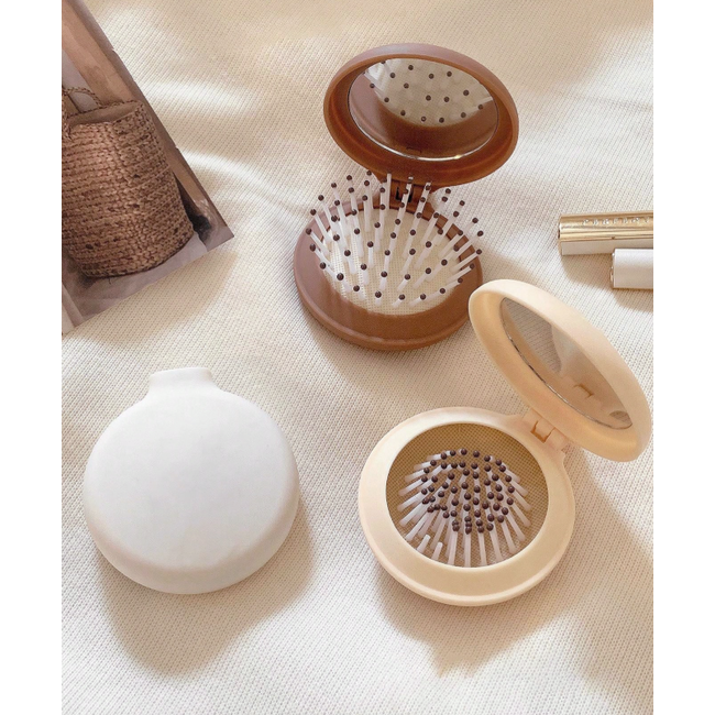 Mini Haarborstel / Spiegel - Bruin | Inklapbaar