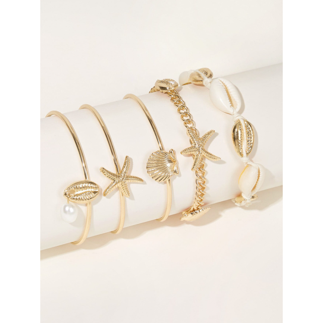 Boho Shell Armbanden Set 5 - delig | Goudkleurig | 15-19 cm