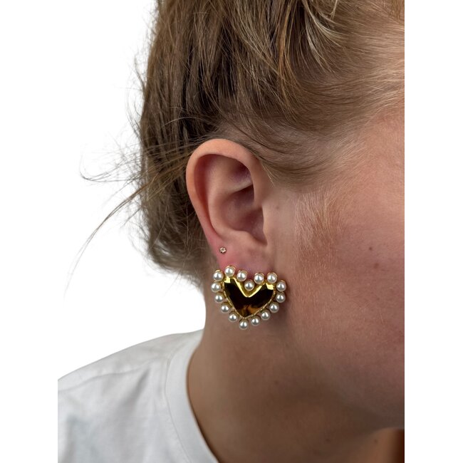 Noé Pearl Heart Oorbellen - Goudkleurig