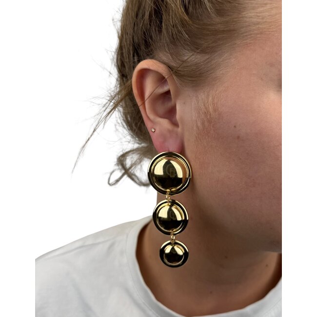 Three Balls Oorbellen - Goudkleurig | 8 x 3 cm | Bijoux