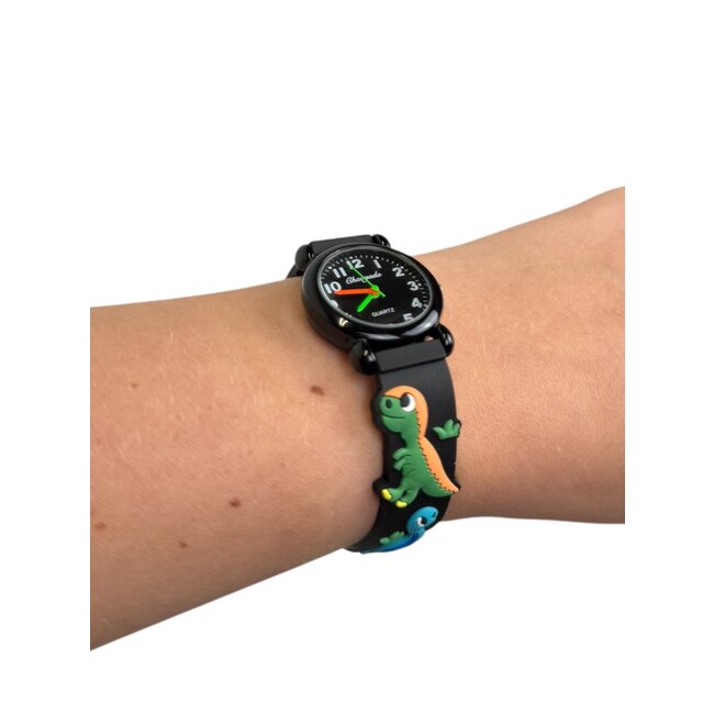 Kinder Horloge | Dino Zwart 3D | Siliconen