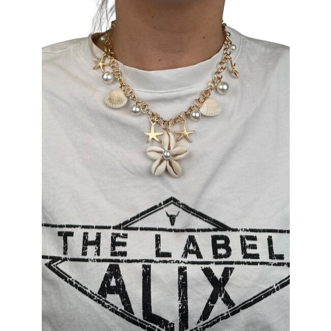 Bloem Schelp Ketting - Goudkleurig | 40 + 5 cm