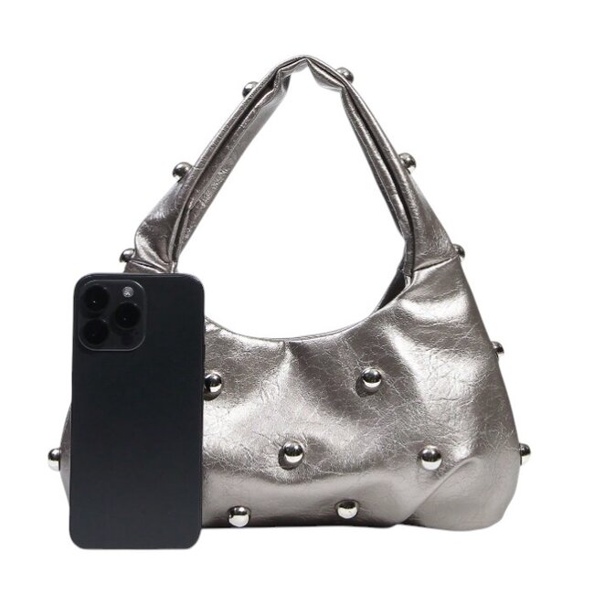 Metallic Stud Handtas - Zilver | 29 x 18 x 10 cm | Kunstleer