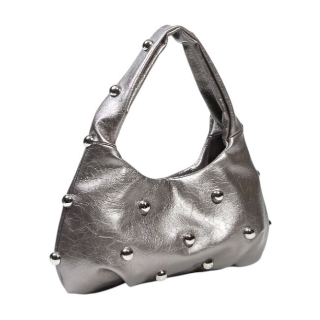 Metallic Stud Handtas - Zilver | 29 x 18 x 10 cm | Kunstleer