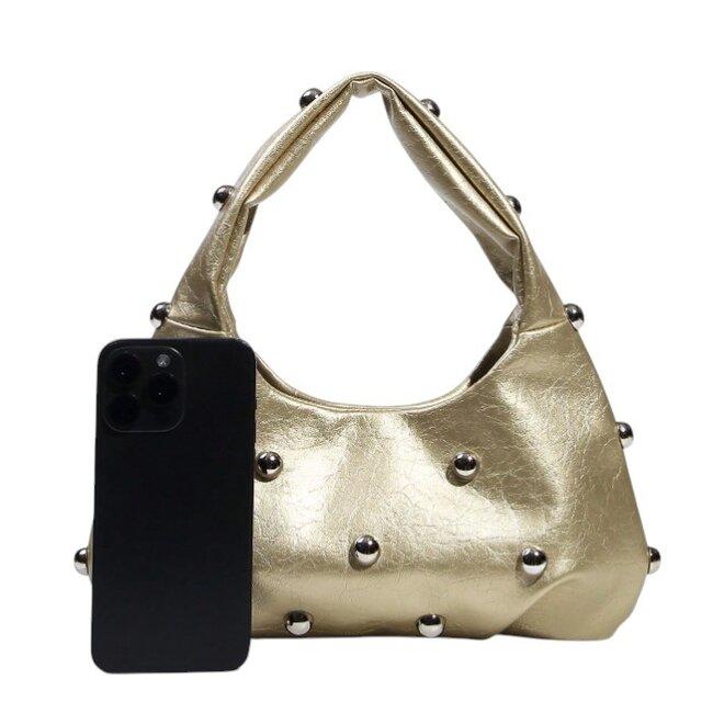 Metallic Stud Handtas - Goud | 29 x 18 x 10 cm | Kunstleer