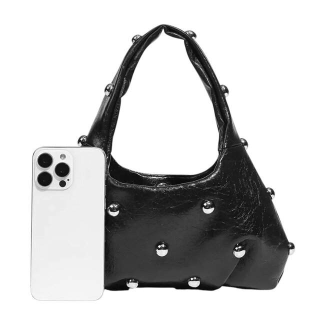 Metallic Stud Handtas - Zwart | 29 x 18 x 10 cm | Kunstleer