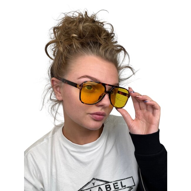 Retro Aviator Zonnebril - Luipaard/Geel