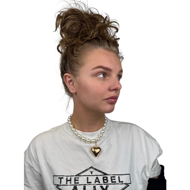 Parel Ketting - Goud Hart | Imitatieparel / Bijoux