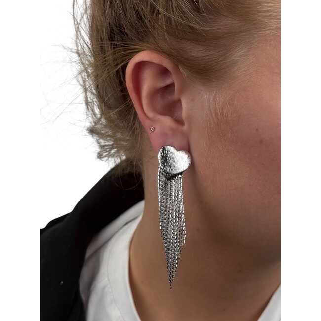 Feline Heart Oorbellen - Zilverkleurig | 8 x 2 cm