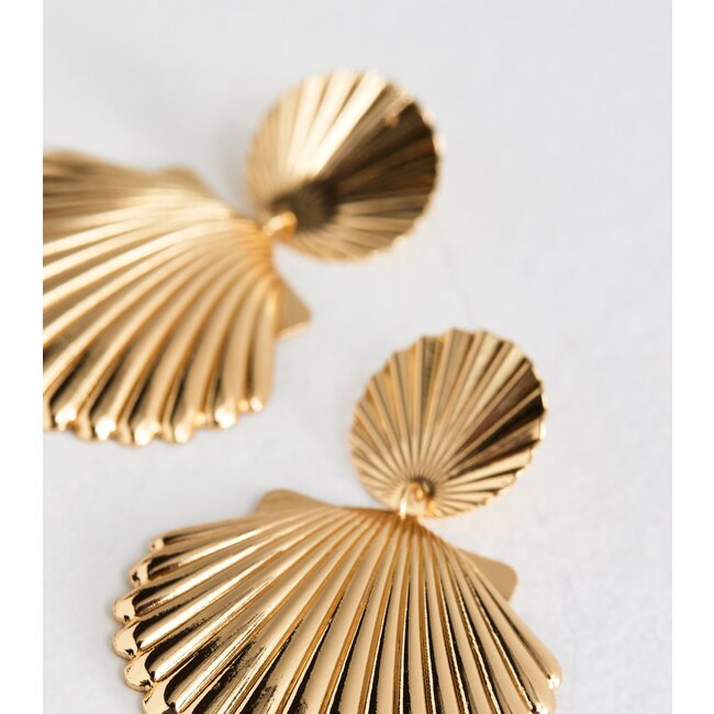 Schelp Oorbellen -  Goudkleurig | 5,2 x 3,8 cm | Bijoux / Messing