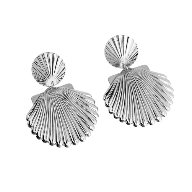 Schelp Oorbellen -  Zilverkleurig | 5,2 x 3,8 cm | Bijoux / Messing