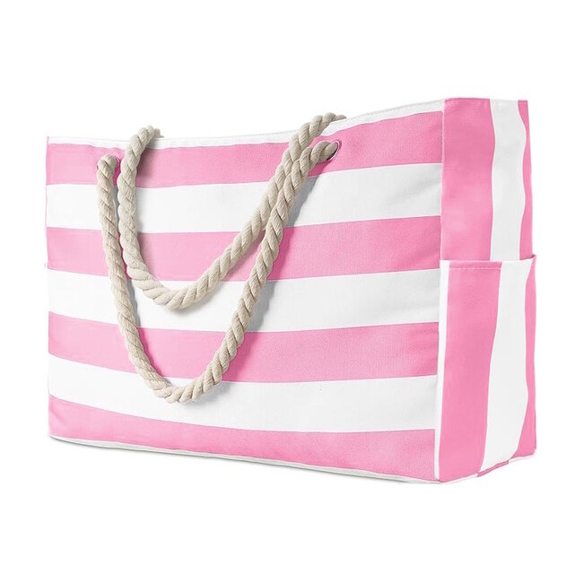 Strandtas - Streep Roze | 52 x 34 x 15 cm | Canvas / Polyester