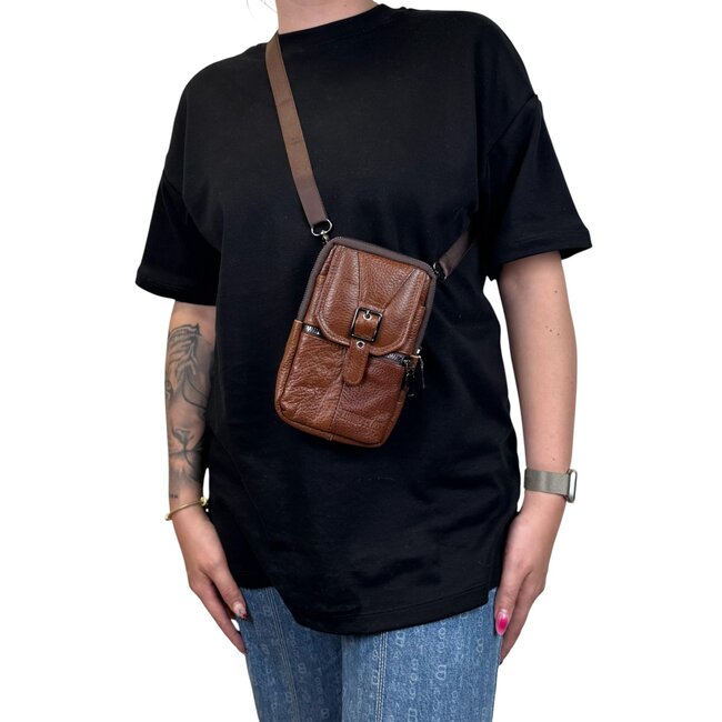 Telefoon Tasje - Donkerbruin | PU Leder | 19,5 x 12 x 5 cm