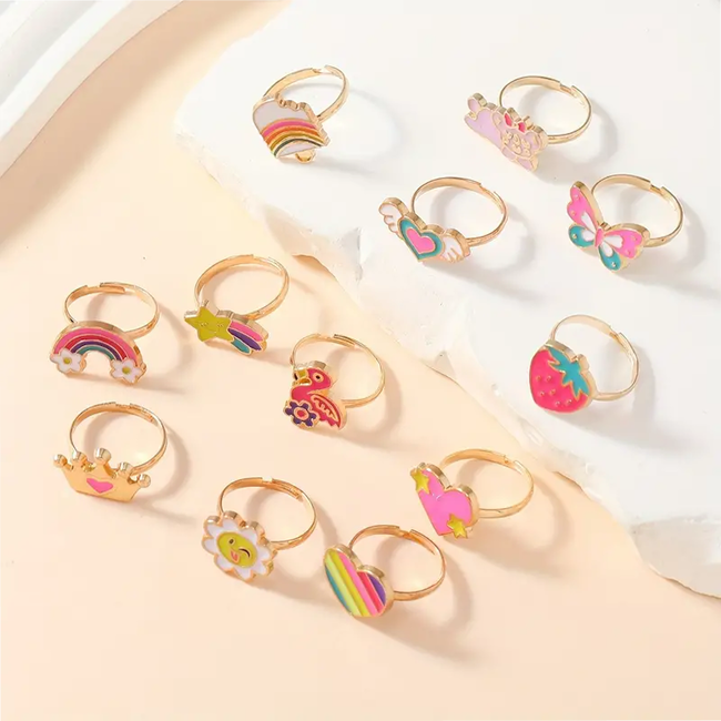 Kinder Ringen Set 12 Stuks - Rainbow | Verstelbaar | Bijoux