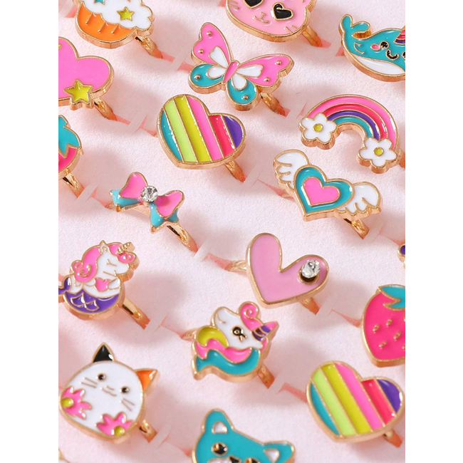 Kinder Ringen Set 12 Stuks - Rainbow | Verstelbaar | Bijoux