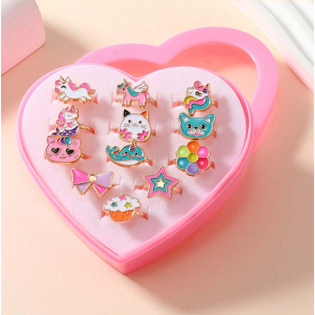 Kinder Ringen Set 12 Stuks - Unicorn | Verstelbaar | Bijoux