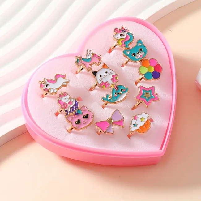 Kinder Ringen Set 12 Stuks - Unicorn | Verstelbaar | Bijoux