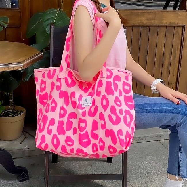 Shopper Leopard  - Neon Pink | 36 x 33 x 18 cm | Canvas/Katoen