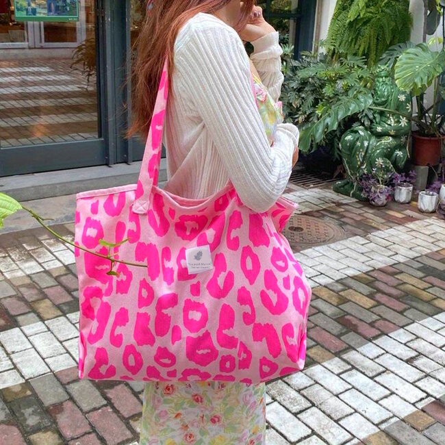 Shopper Leopard  - Neon Pink | 36 x 33 x 18 cm | Canvas/Katoen