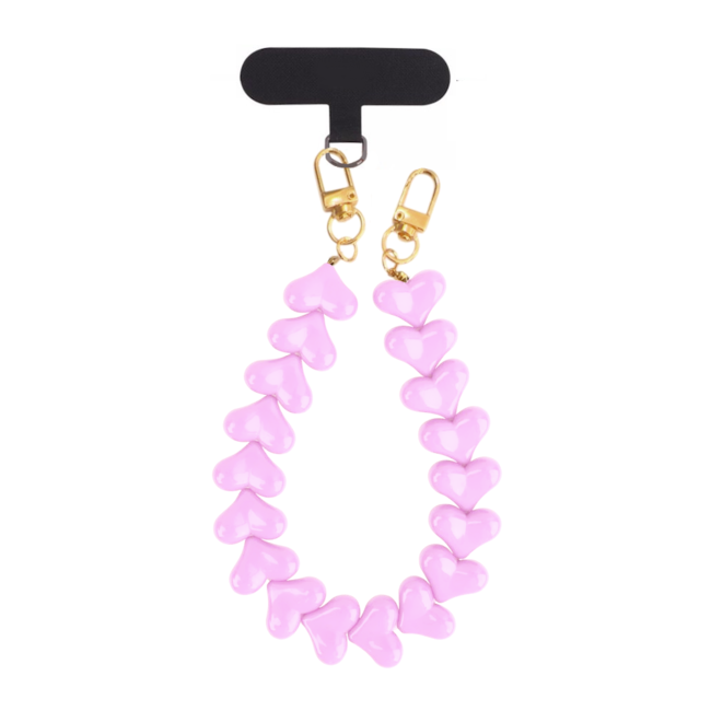 Telefoonkoord - Hartjes Lila  | Lengte 33 cm | Acryl/Bijoux