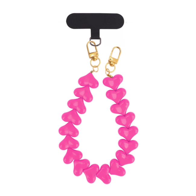 Telefoonkoord - Hartjes Roze | Lengte 33 cm | Acryl/Bijoux