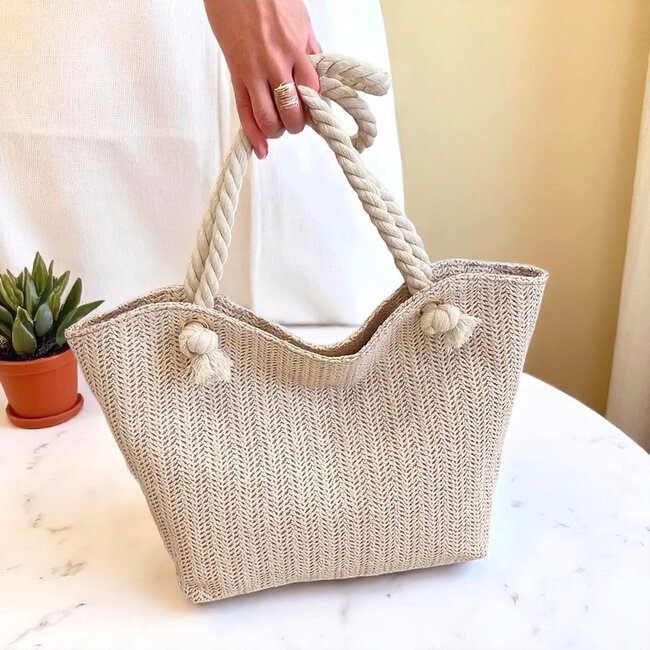 Raffia Shopper - Crème | 39 x 25 x 9 cm | Polyester
