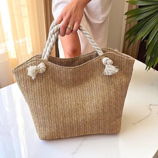 Raffia Shopper - Beige | 39 x 25 x 9 cm | Polyester
