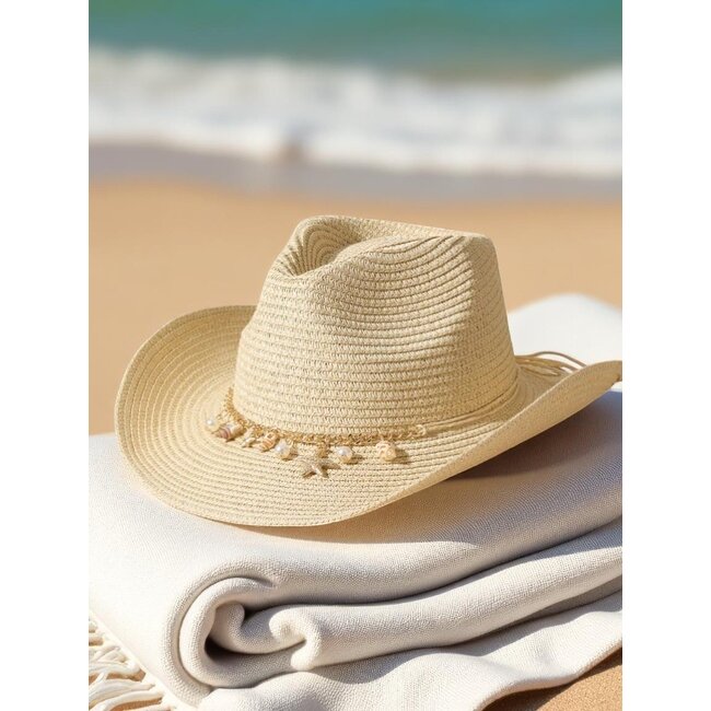 Strand Hoed Shells - Beige | Verstelbaar | 55 - 58 cm