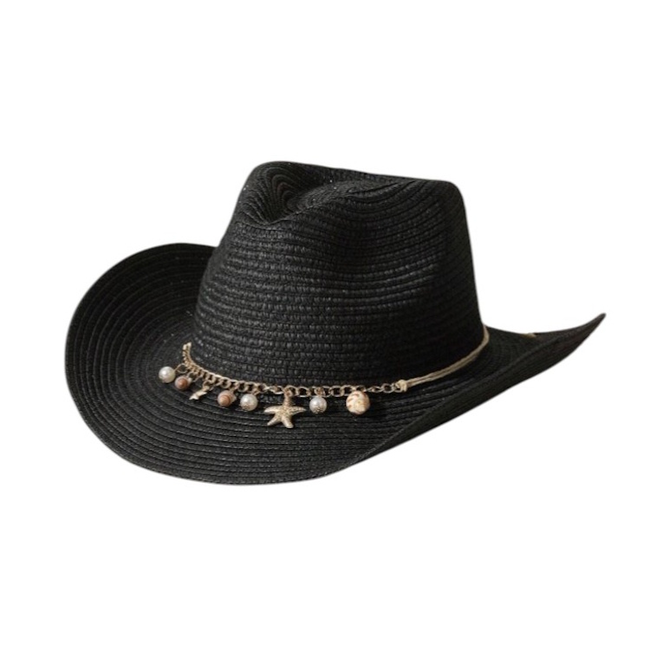 Strand Hoed Shells - Zwart | Verstelbaar | 55 - 58 cm
