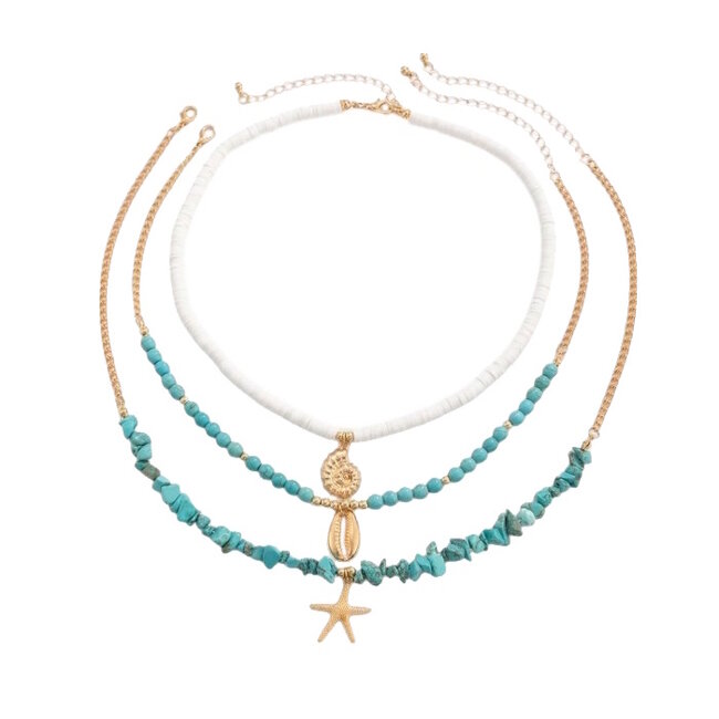 Sea Shell Ketting 3-delige Set - Groen/Wit