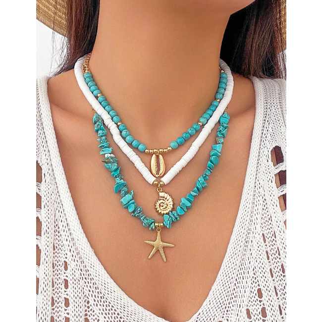 Sea Shell Ketting 3-delige Set - Groen/Wit