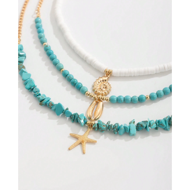 Sea Shell Ketting 3-delige Set - Groen/Wit