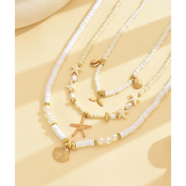 Sea Shell Ketting 3-delige Set - Wit/Goudkleurig