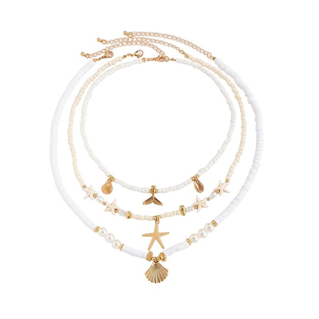 Sea Shell Ketting 3-delige Set - Wit/Goudkleurig